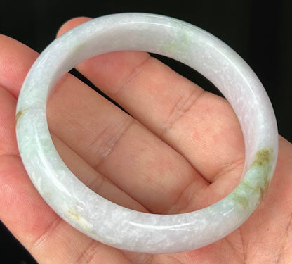 Natural Burmese Jadeite Jade Bangle – Icy Greyish Milky White with Apple Green and Honey Hues – 58.2mm – JB534