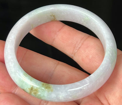 Natural Burmese Jadeite Jade Bangle – Icy Greyish Milky White with Apple Green and Honey Hues – 58.2mm – JB534