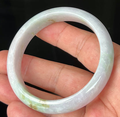 Natural Burmese Jadeite Jade Bangle – Icy Greyish Milky White with Apple Green and Honey Hues – 58.2mm – JB534