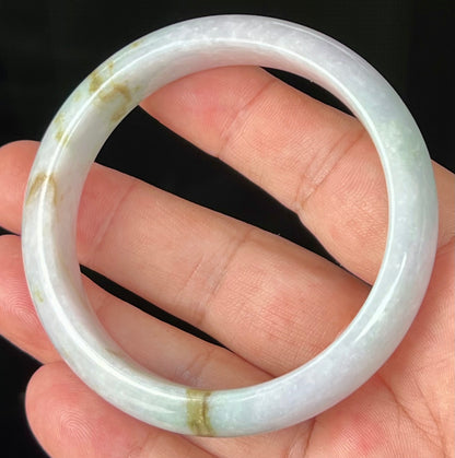 Natural Burmese Jadeite Jade Bangle – Icy Greyish Milky White with Apple Green and Honey Hues – 58.2mm – JB534