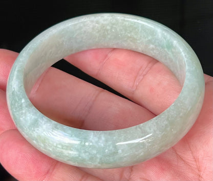 Natural Certified Burmese Jadeite Jade Bangle – Icy Light Apple Green with Milky White Hues – 58.2mm – JB536