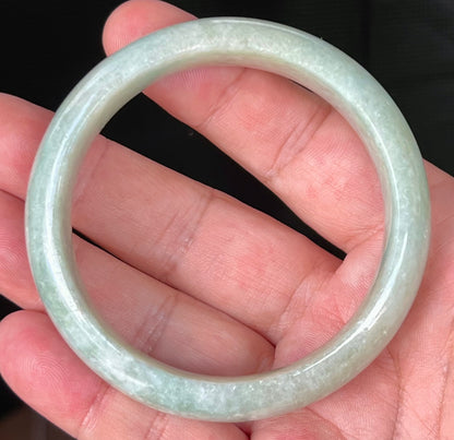 Natural Certified Burmese Jadeite Jade Bangle – Icy Light Apple Green with Milky White Hues – 58.2mm – JB536