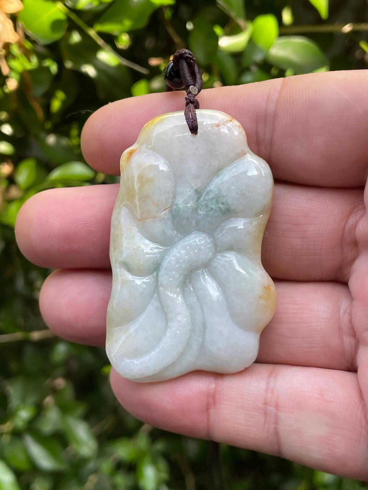 Natural Certified Burmese Jadeite Jade Pendant – Milky White & Golden – Hand-Carved Buddha Motif – Necklace Included – JP027