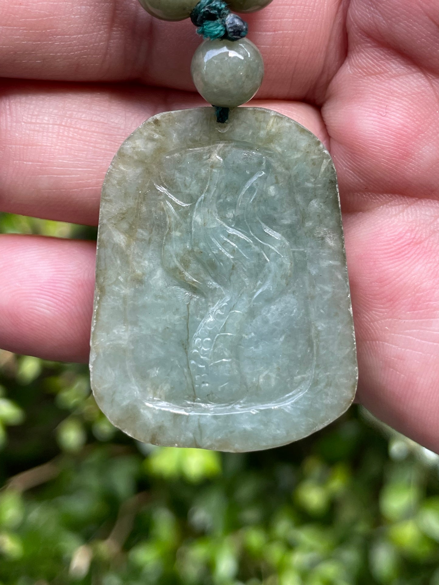 Natural Certified Burmese Jadeite Jade Pendant – Green – Hand-Carved Dragon Motif – Beaded Necklace Included – JP066