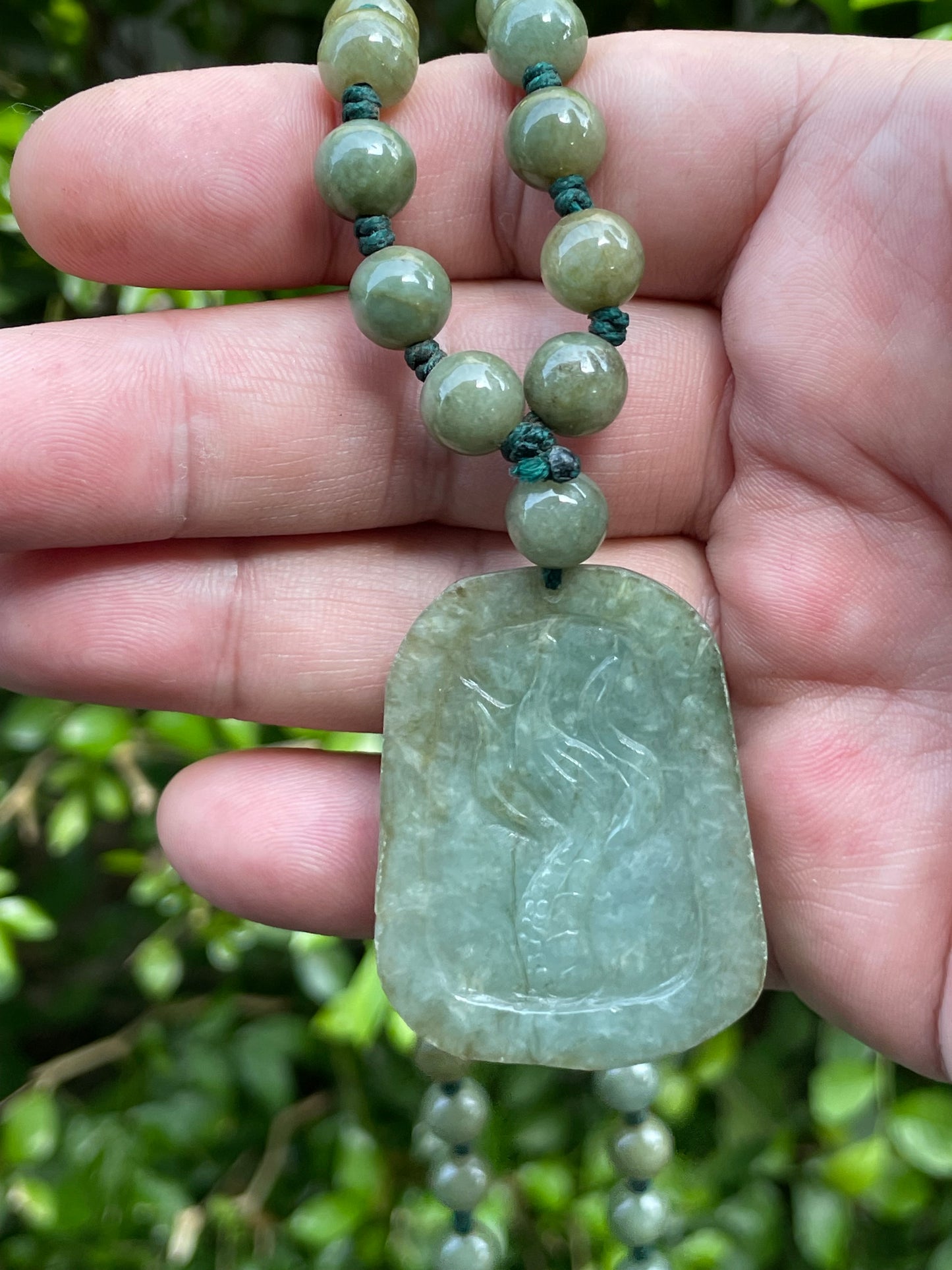 Natural Certified Burmese Jadeite Jade Pendant – Green – Hand-Carved Dragon Motif – Beaded Necklace Included – JP066