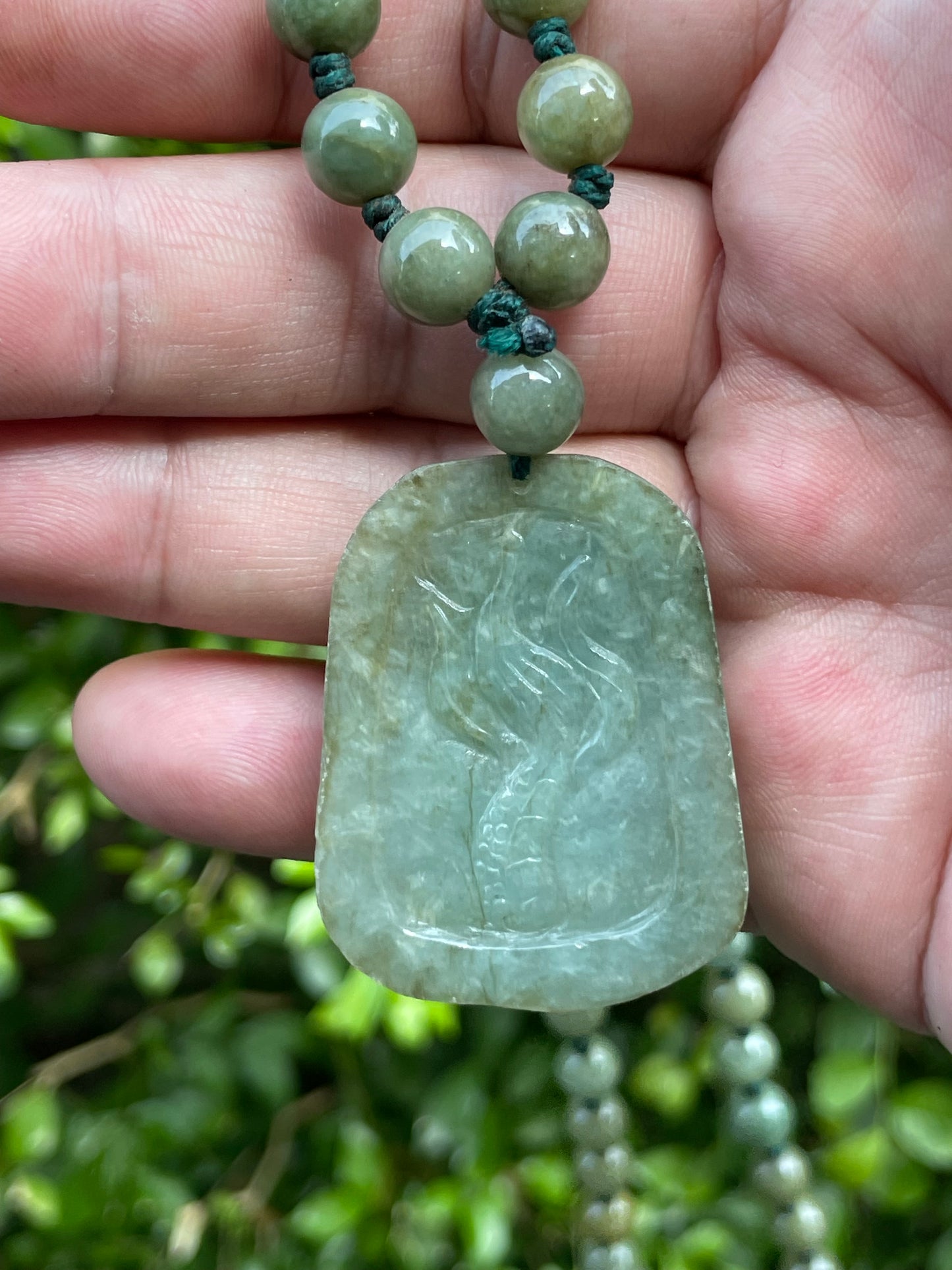 Natural Certified Burmese Jadeite Jade Pendant – Green – Hand-Carved Dragon Motif – Beaded Necklace Included – JP066