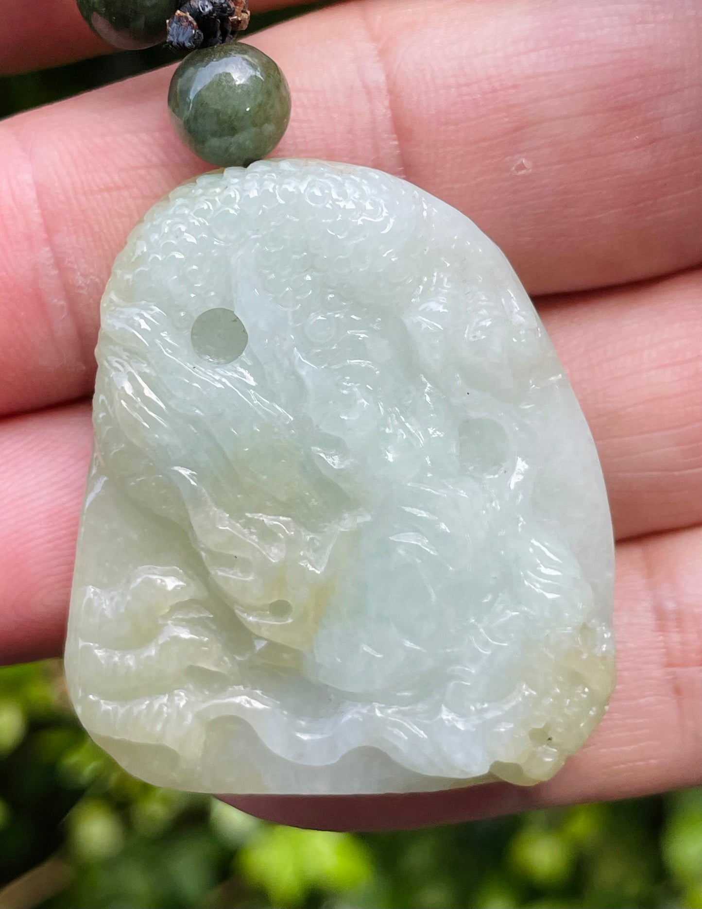 Natural Certified Burmese Jadeite Jade Pendant – Icy Light Apple Green & Yellow Hues – Hand-Carved Dragon Motif – Beaded Necklace Included – JP067