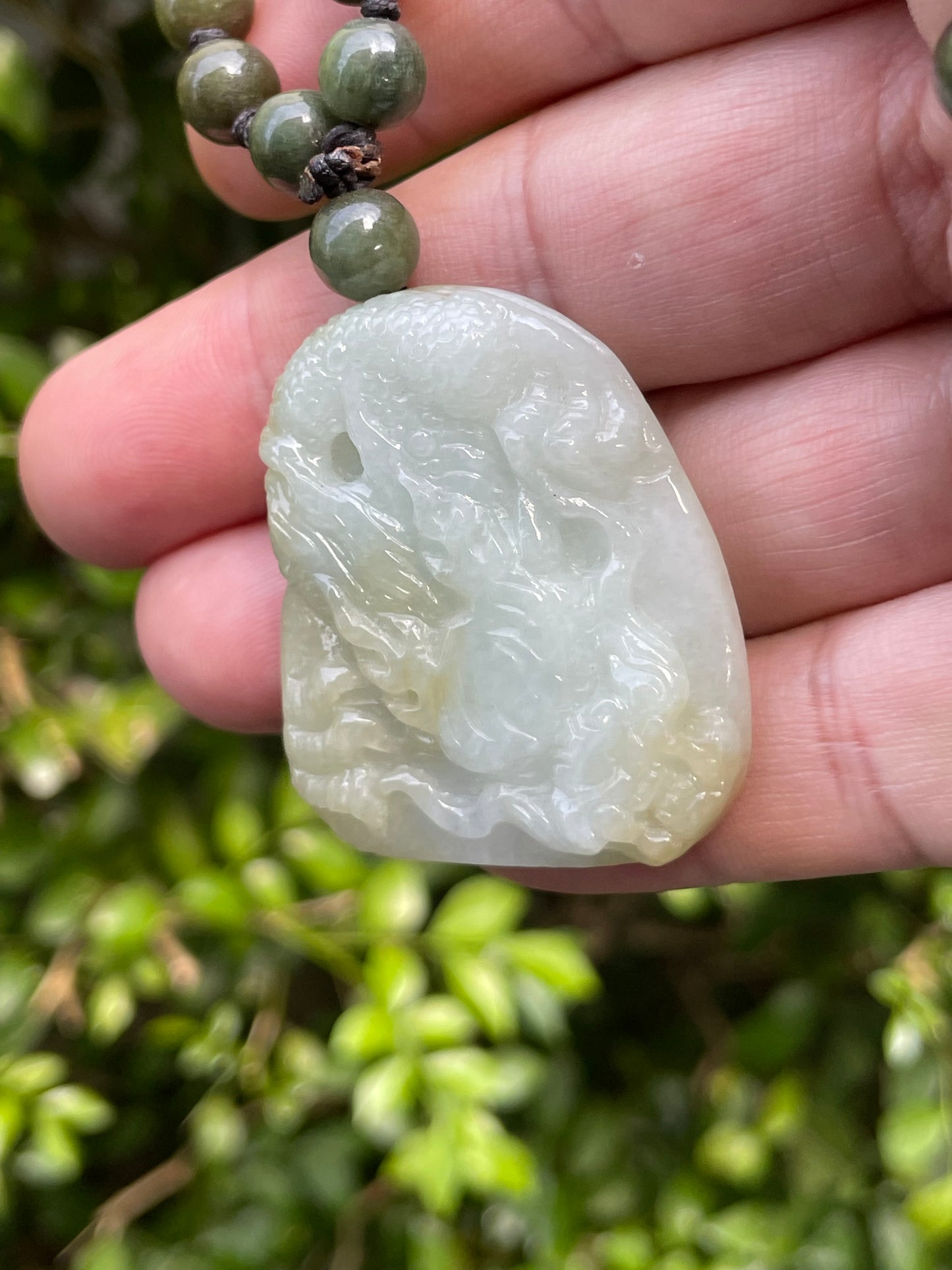 Natural Certified Burmese Jadeite Jade Pendant – Icy Light Apple Green & Yellow Hues – Hand-Carved Dragon Motif – Beaded Necklace Included – JP067