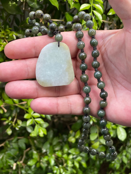 Natural Certified Burmese Jadeite Jade Pendant – Icy Light Apple Green & Yellow Hues – Hand-Carved Dragon Motif – Beaded Necklace Included – JP067