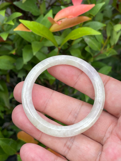 Natural Burmese Jadeite Jade Bangle – Icy Light Yellow, White & Lavender – Princess Cut – 44.5mm – JB890