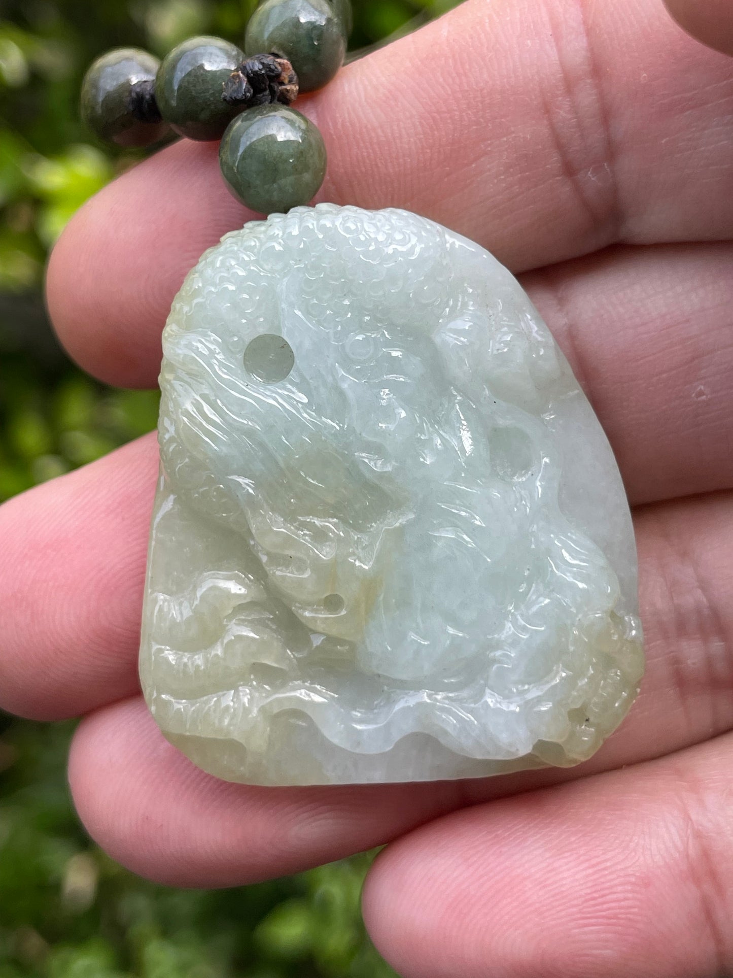 Natural Certified Burmese Jadeite Jade Pendant – Icy Light Apple Green & Yellow Hues – Hand-Carved Dragon Motif – Beaded Necklace Included – JP067