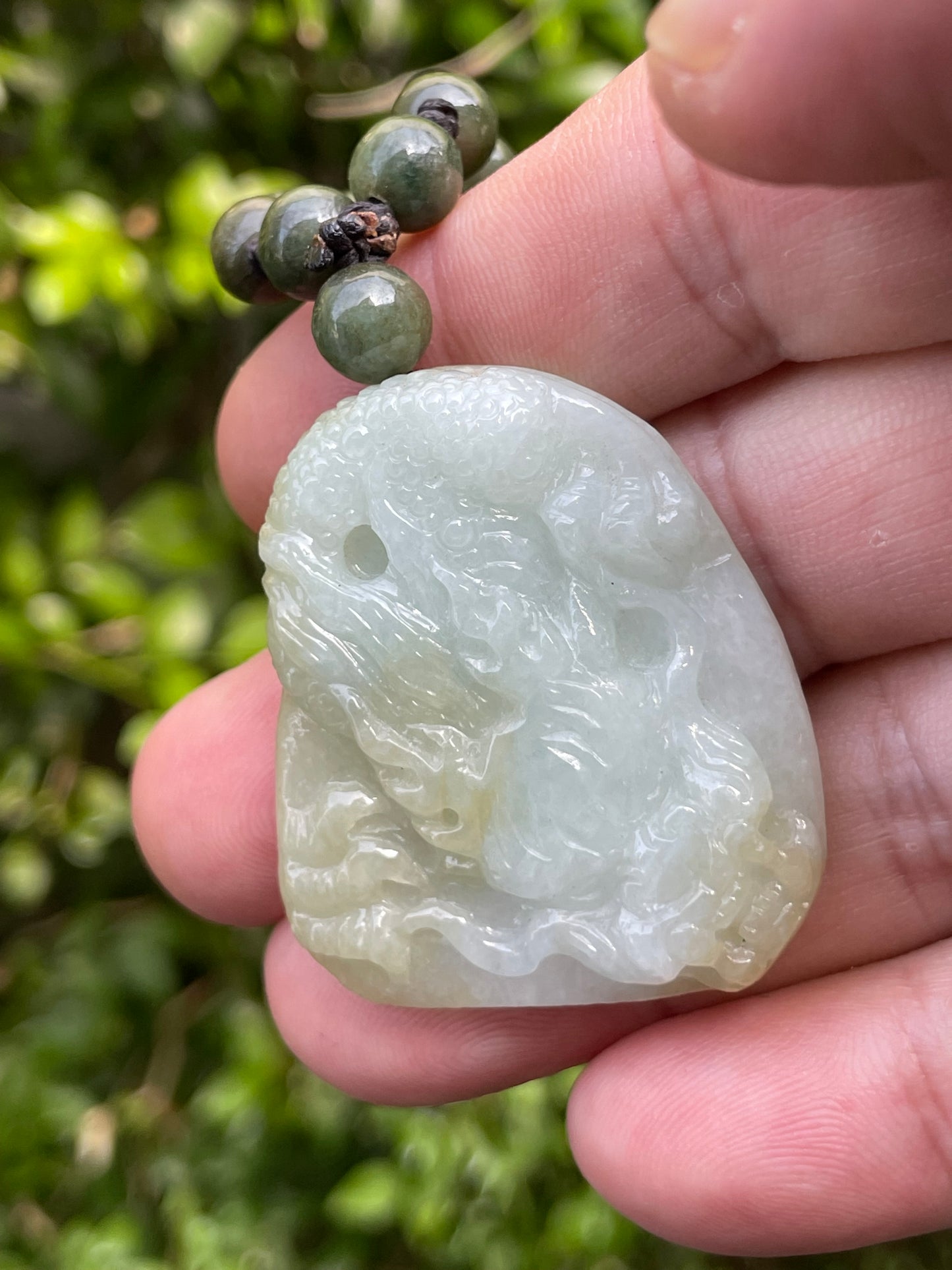 Natural Certified Burmese Jadeite Jade Pendant – Icy Light Apple Green & Yellow Hues – Hand-Carved Dragon Motif – Beaded Necklace Included – JP067
