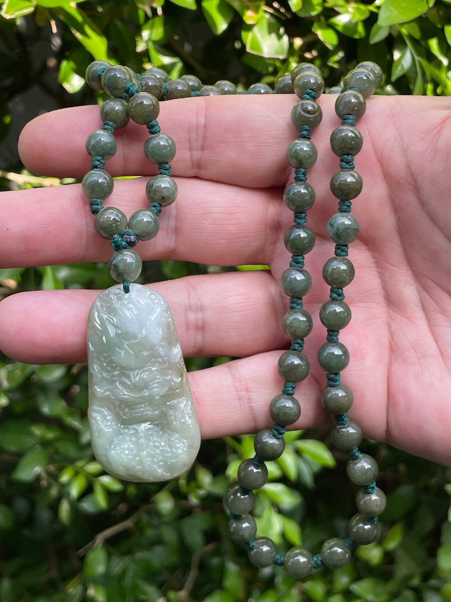 Natural Certified Burmese Jadeite Jade Pendant – Icy Apple Green & Milky White – Hand-Carved Dragon Motif – Beaded Necklace Included – JP068