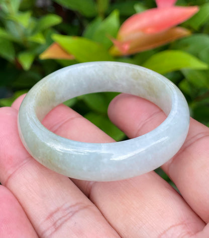 Natural Burmese Jadeite Jade Bangle – Icy Milky White with Greyish & Moss Green Hues – 40.5mm – JB888
