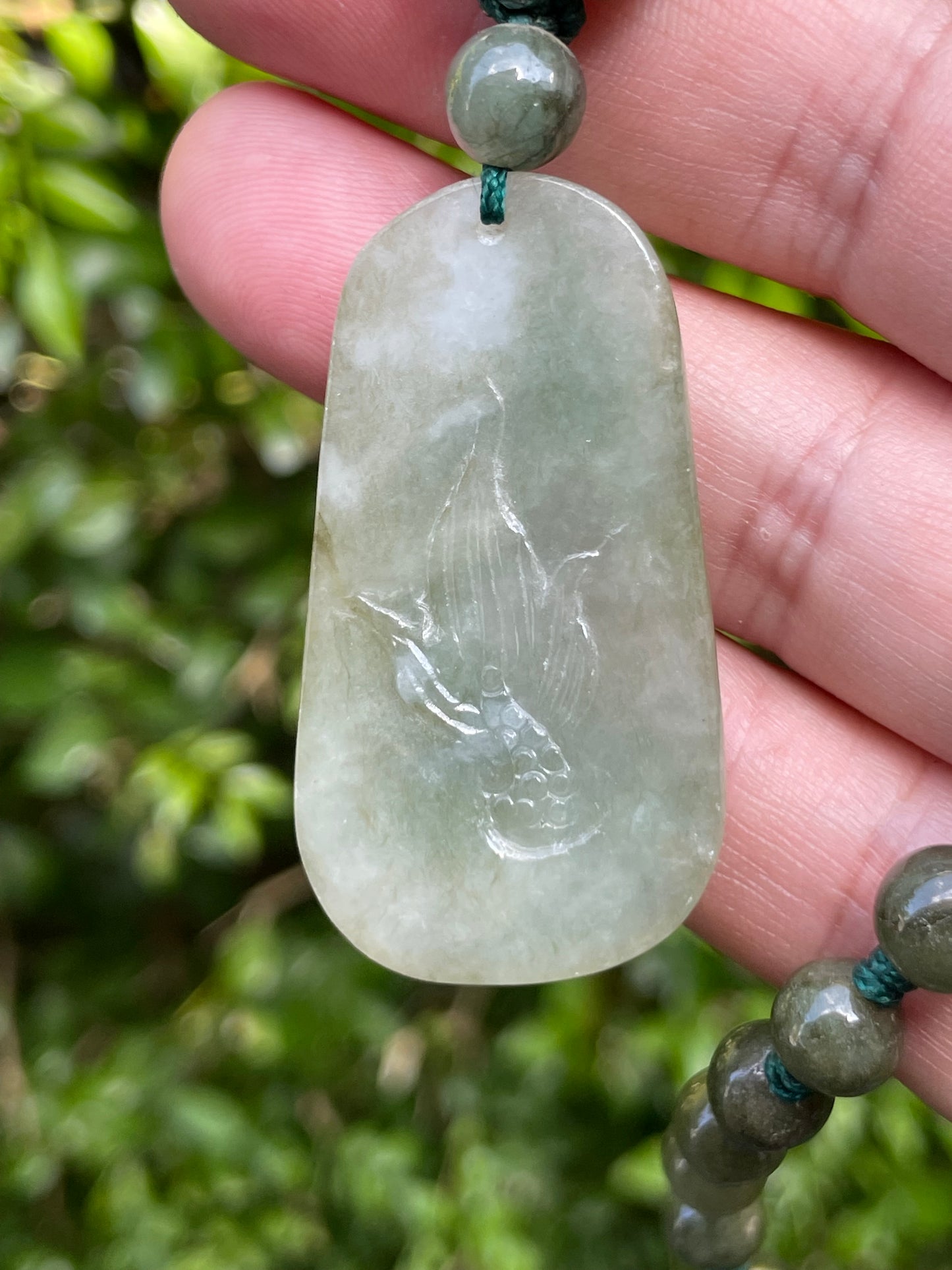 Natural Certified Burmese Jadeite Jade Pendant – Icy Apple Green & Milky White – Hand-Carved Dragon Motif – Beaded Necklace Included – JP068