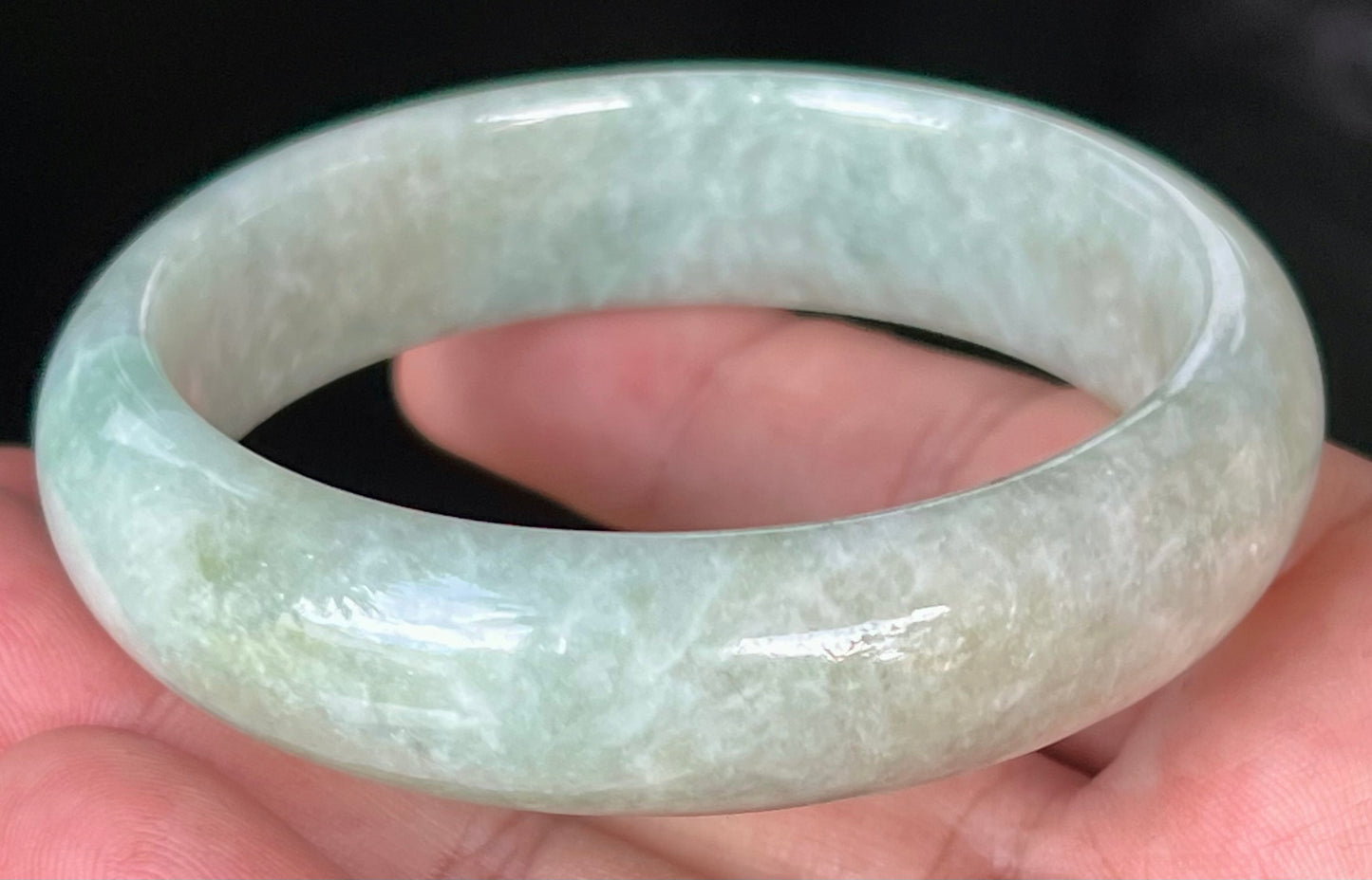 Natural Certified Burmese Jadeite Jade Bangle – Spicy Apple Green with Milky White – 56.8mm – JB537