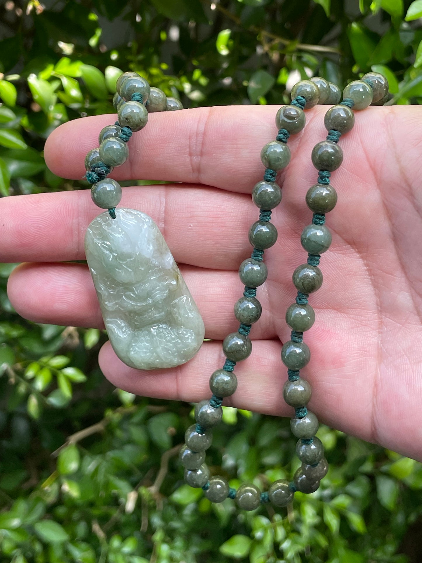 Natural Certified Burmese Jadeite Jade Pendant – Icy Apple Green & Milky White – Hand-Carved Dragon Motif – Beaded Necklace Included – JP068