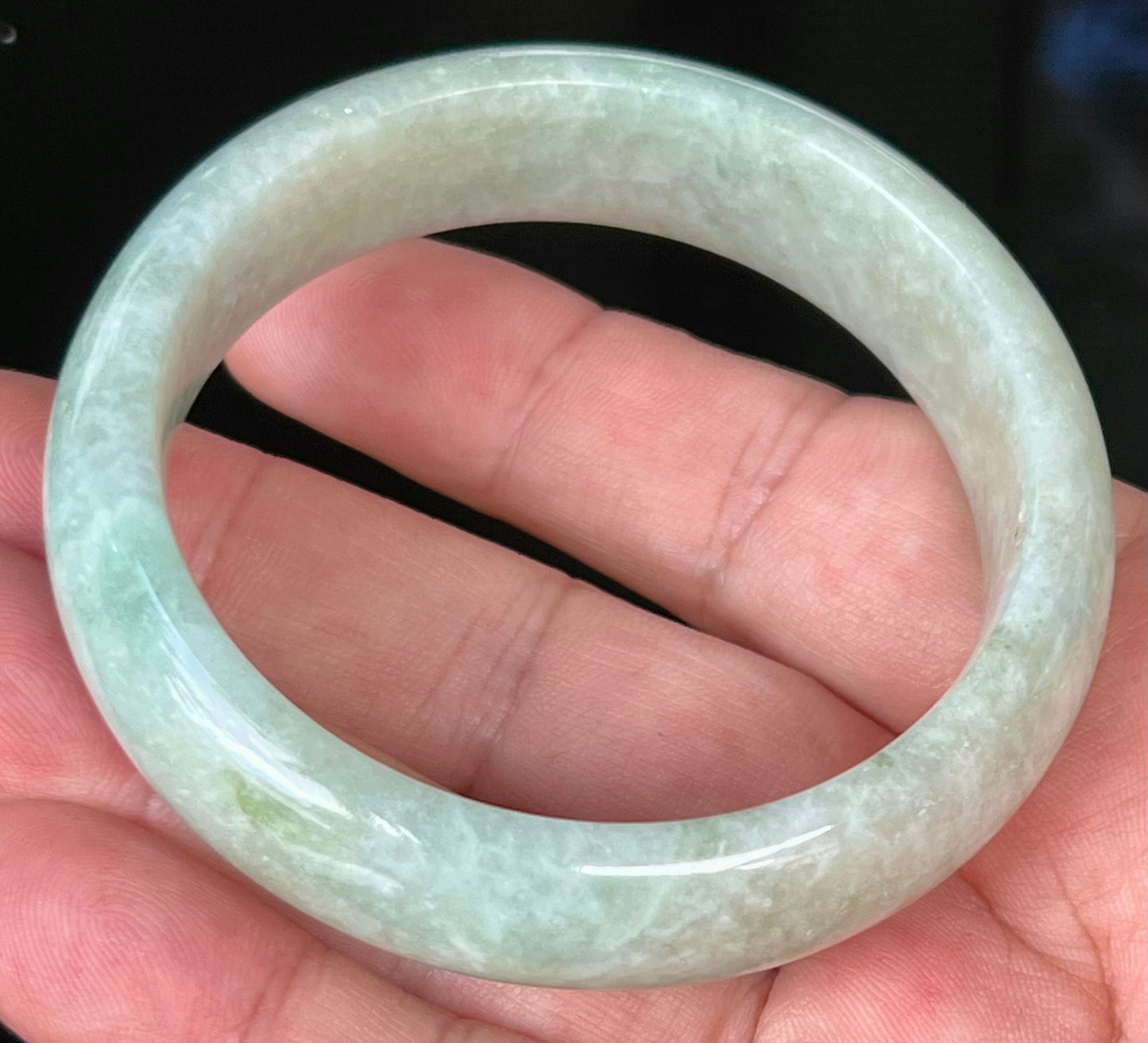 Natural Certified Burmese Jadeite Jade Bangle – Spicy Apple Green with Milky White – 56.8mm – JB537