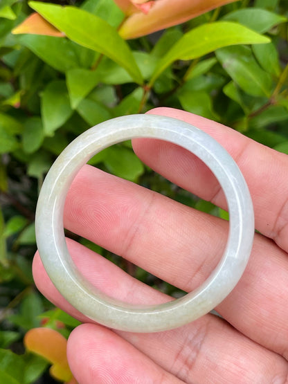 Natural Burmese Jadeite Jade Bangle – Icy Milky White with Greyish & Moss Green Hues – 40.5mm – JB888