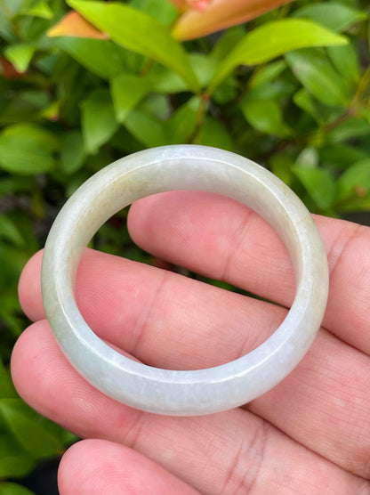 Natural Burmese Jadeite Jade Bangle – Icy Milky White with Greyish & Moss Green Hues – 40.5mm – JB888