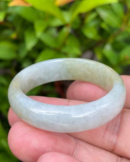 Natural Burmese Jadeite Jade Bangle – Icy Milky White with Greyish & Moss Green Hues – 40.5mm – JB888
