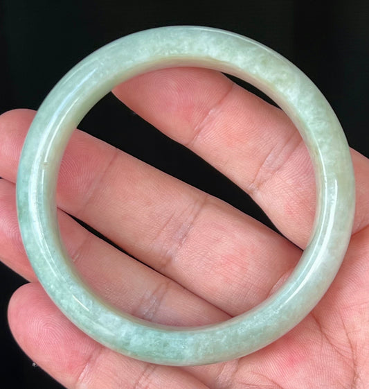 Natural Grade A Certified Burmese Jadeite Jade Bangle – Icy Apple Green with Milky White – 56.8mm – JB537