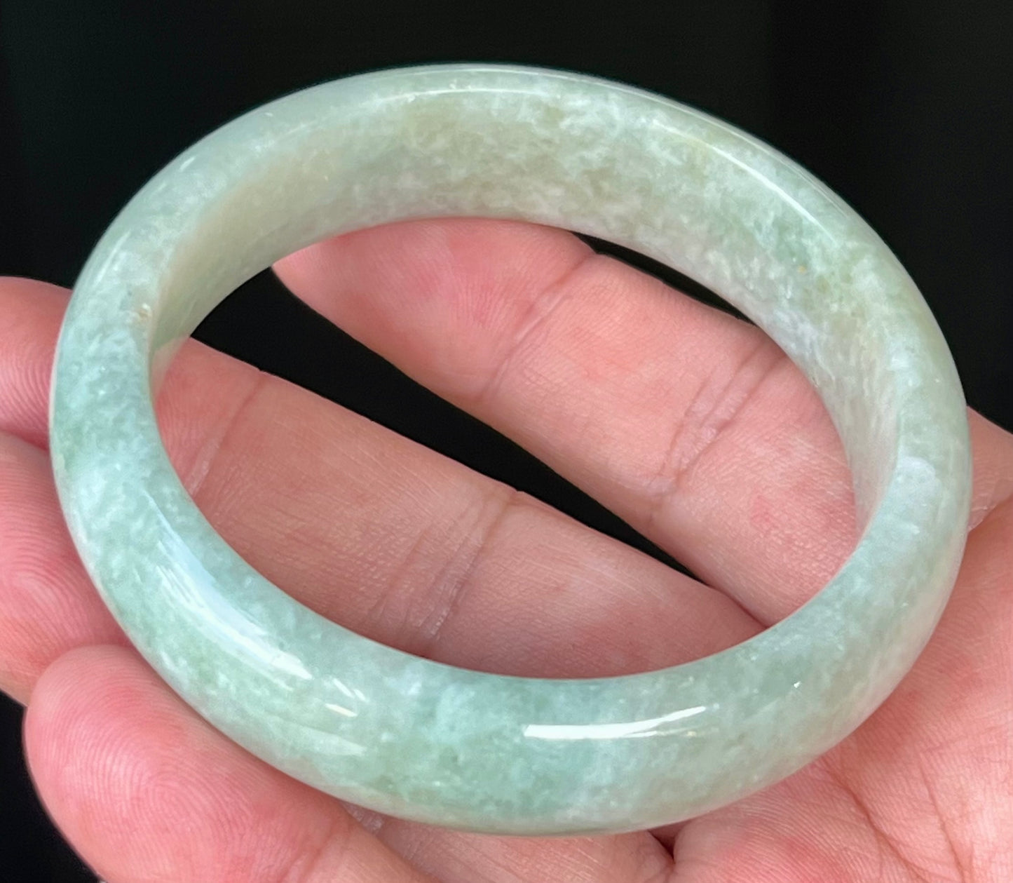 Natural Certified Burmese Jadeite Jade Bangle – Spicy Apple Green with Milky White – 56.8mm – JB537