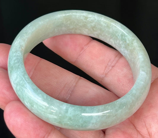 Natural Certified Burmese Jadeite Jade Bangle – Spicy Apple Green with Milky White – 56.8mm – JB537