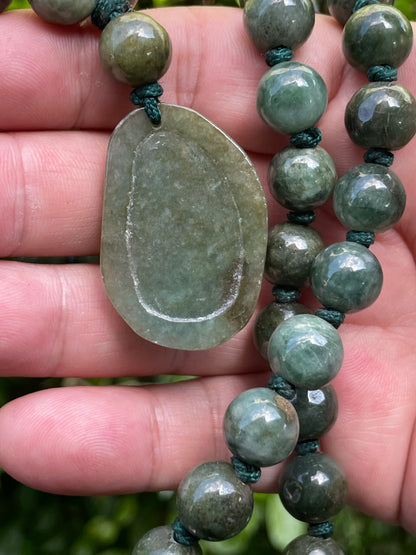 Natural Certified Burmese Jadeite Jade Pendant – Deep Green – Hand-Carved Dragon Motif – Beaded Necklace Included – JP070