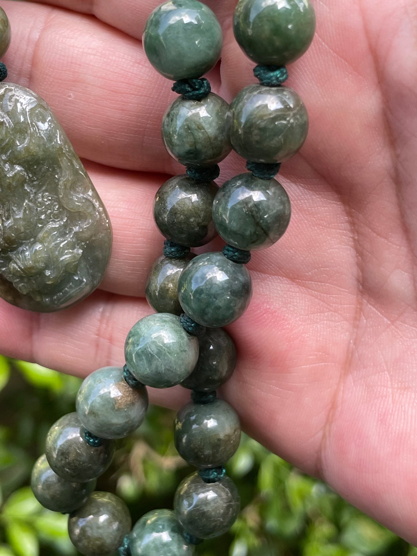 Natural Certified Burmese Jadeite Jade Pendant – Deep Green – Hand-Carved Dragon Motif – Beaded Necklace Included – JP070