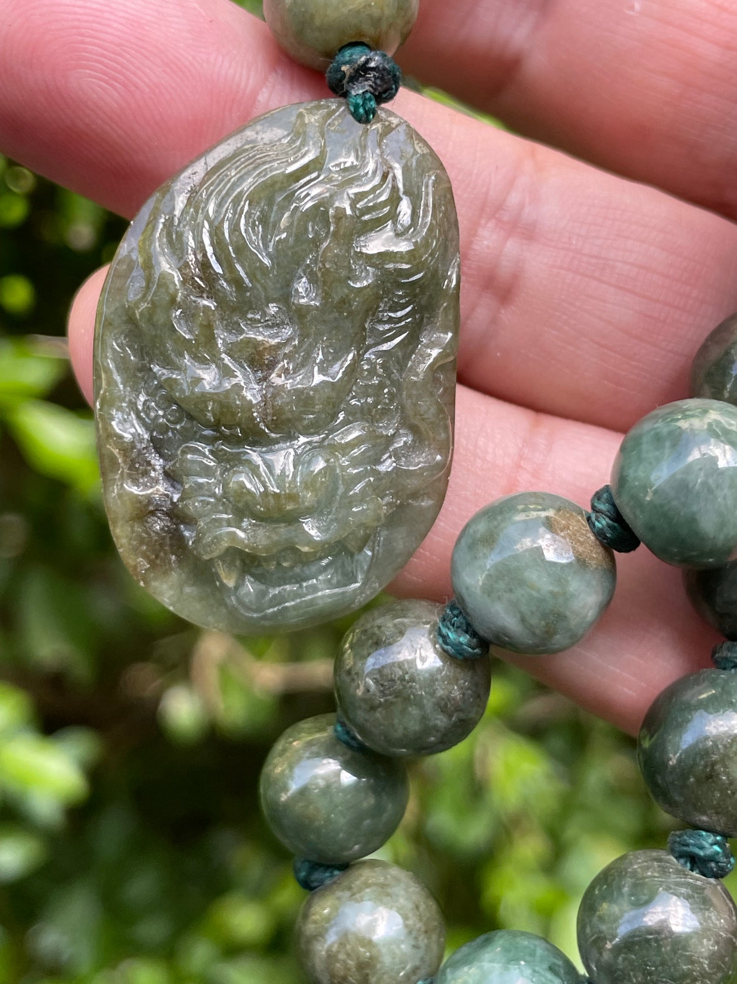 Natural Certified Burmese Jadeite Jade Pendant – Deep Green – Hand-Carved Dragon Motif – Beaded Necklace Included – JP070