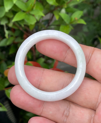 Natural Burmese Jadeite Jade Bangle – Icy Milky White with Light Lavender & Apple Green Hues – 41.2mm – JB889