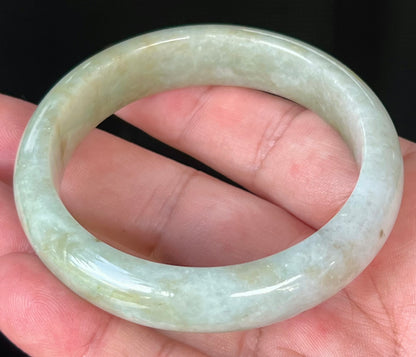 Natural Burmese Jadeite Jade Bangle – Icy Greyish Milky White and Apple Green with Honey Hues – 56.7mm – JB538