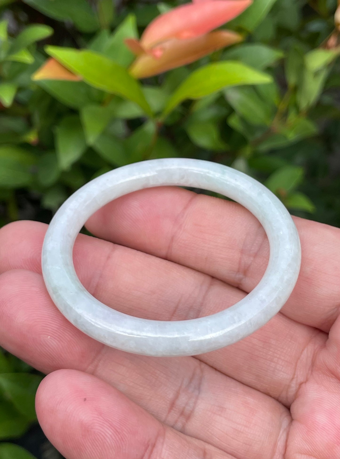 Natural Burmese Jadeite Jade Bangle – Icy Milky White with Imperial Green Hues – Princess Cut – 42.5mm – JB887