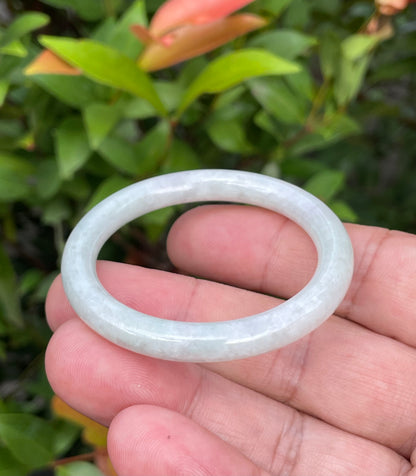 Natural Burmese Jadeite Jade Bangle – Icy Milky White with Imperial Green Hues – Princess Cut – 42.5mm – JB887
