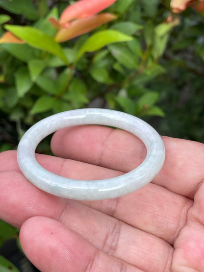 Natural Burmese Jadeite Jade Bangle – Icy Milky White with Imperial Green Hues – Princess Cut – 42.5mm – JB887