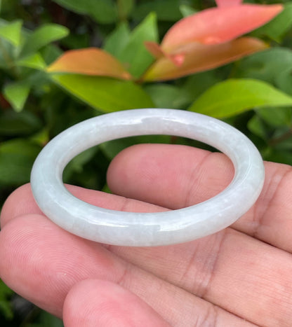 Natural Burmese Jadeite Jade Bangle – Icy Milky White with Apple Green Hues – Princess Cut – 40mm – JB882
