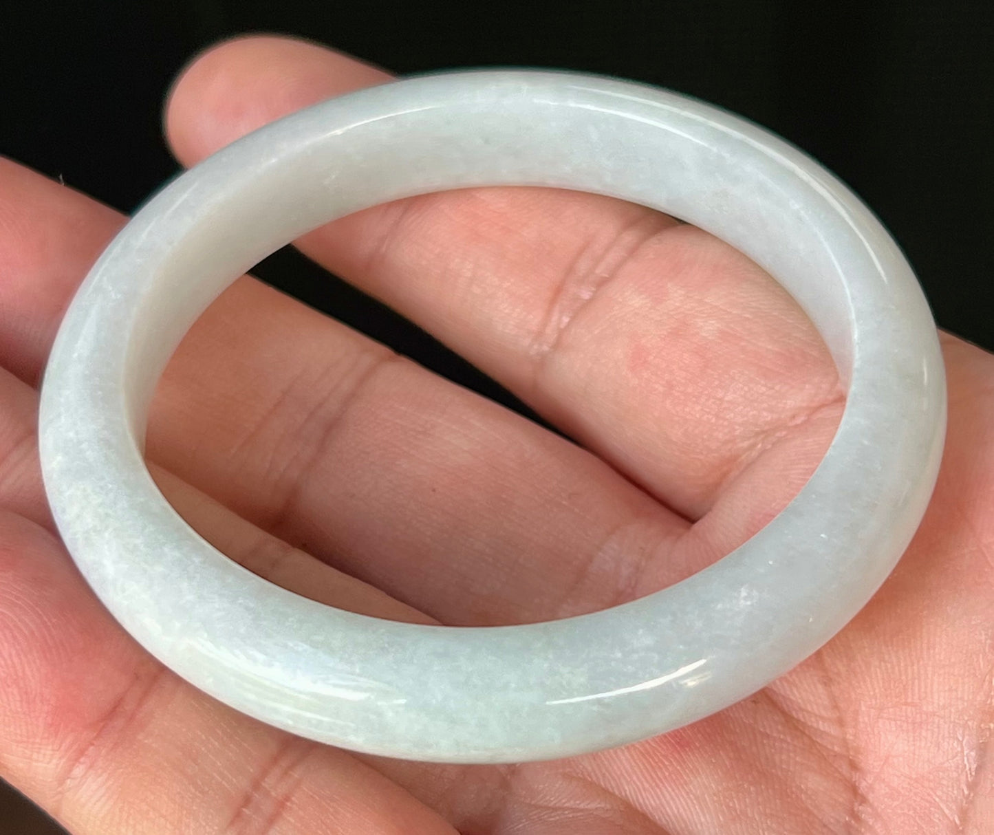 Natural Burmese Jadeite Jade Bangle – Icy Grey and Milky White – 55.3mm – JB542