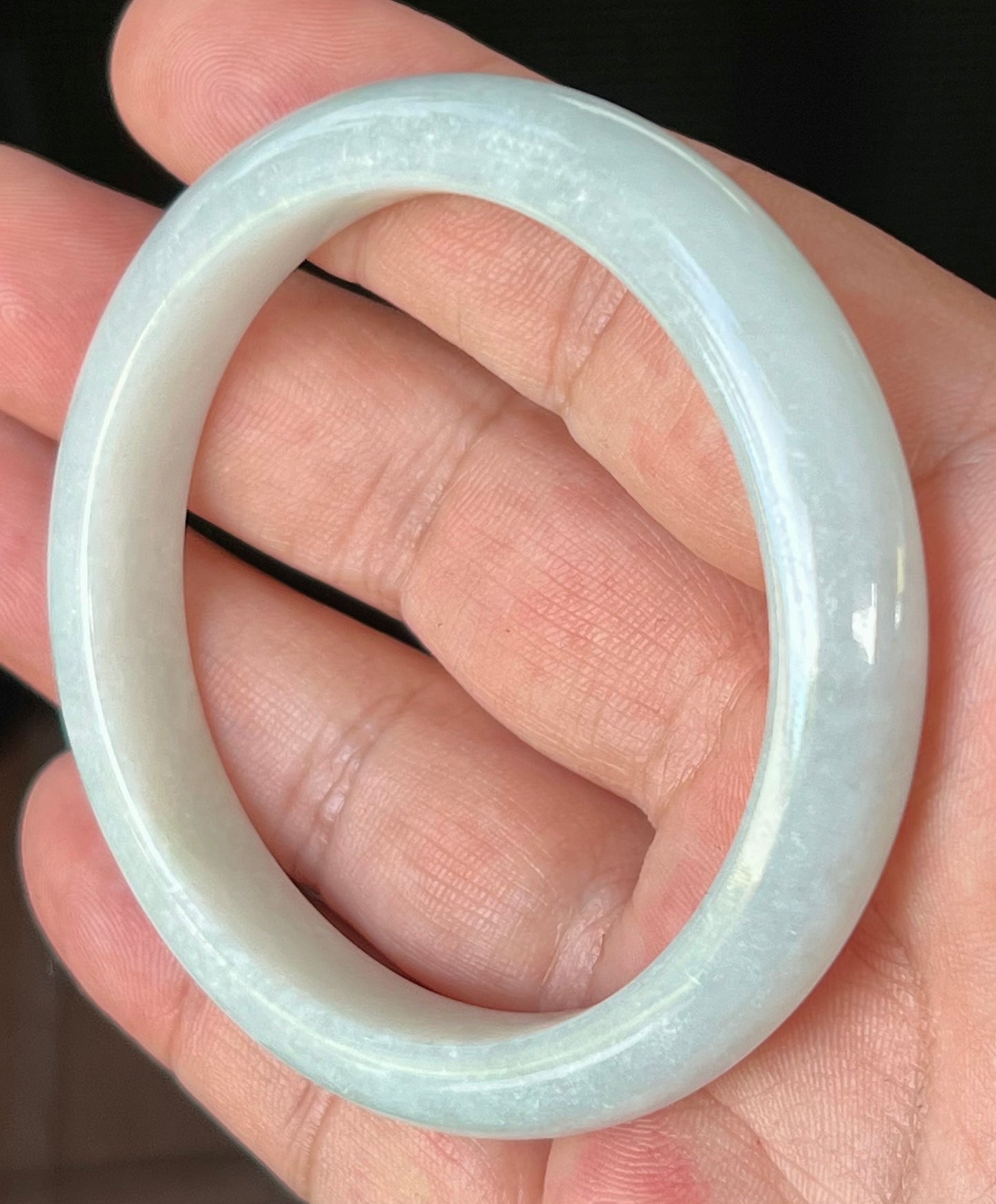 Natural Burmese Jadeite Jade Bangle – Icy Grey and Milky White – 55.3mm – JB542