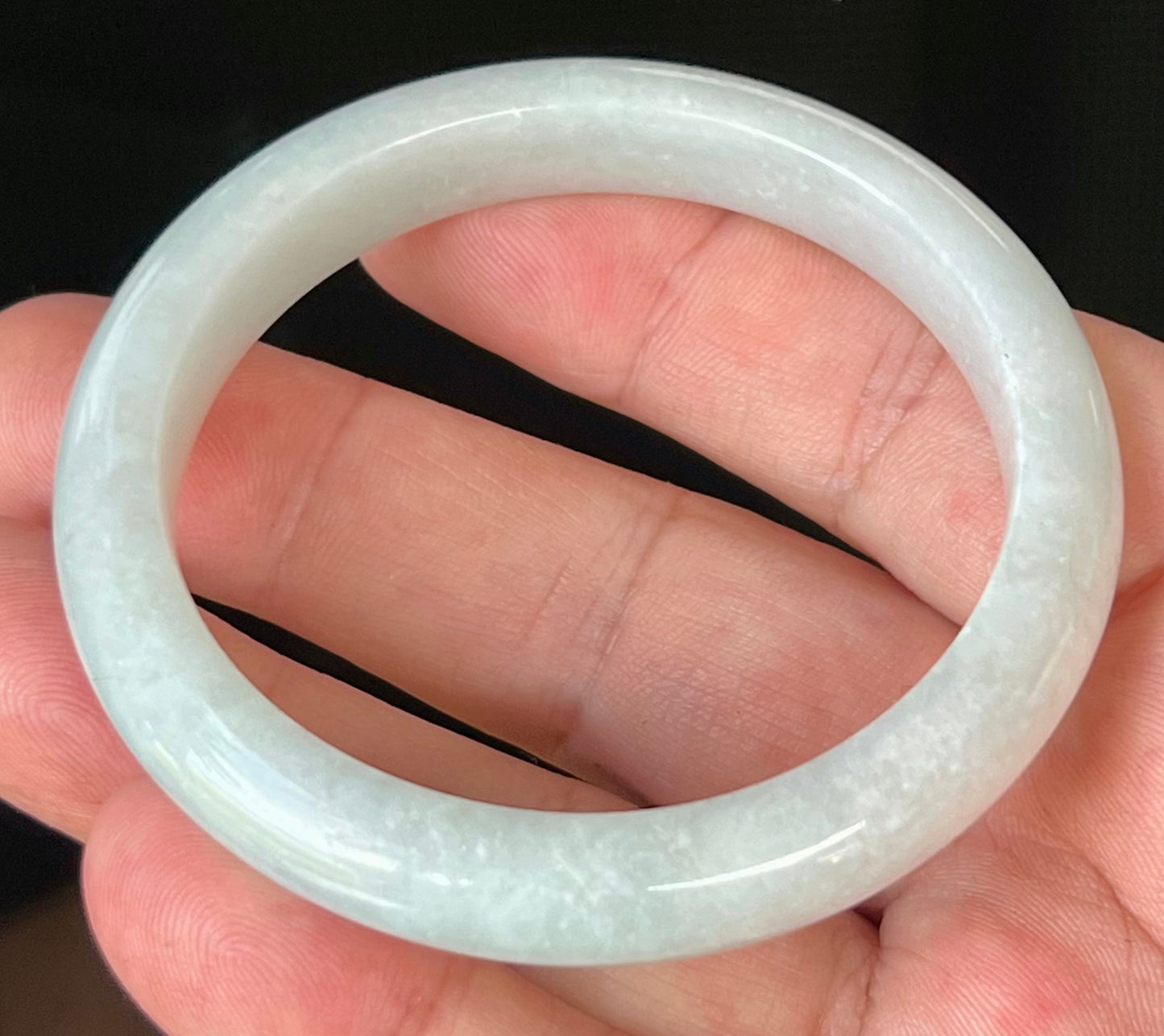 Natural Burmese Jadeite Jade Bangle – Icy Grey and Milky White – 55.3mm – JB542