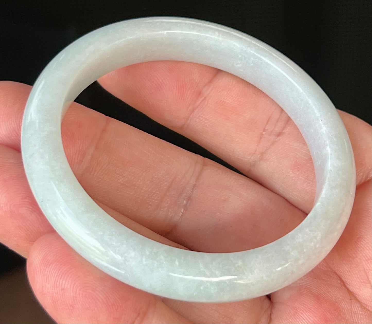 Natural Burmese Jadeite Jade Bangle – Icy Grey and Milky White – 55.3mm – JB542