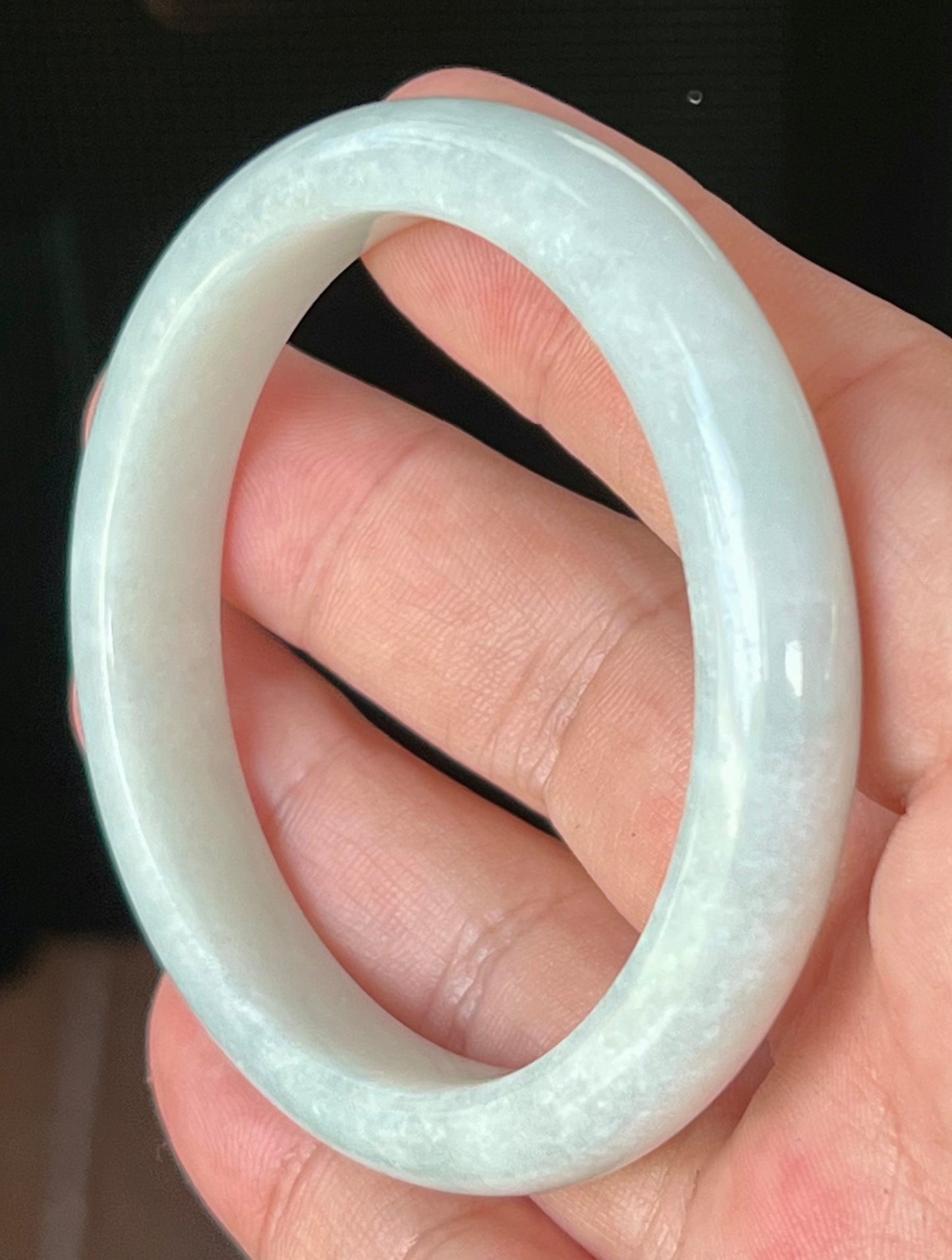 Natural Burmese Jadeite Jade Bangle – Icy Grey and Milky White – 55.3mm – JB542