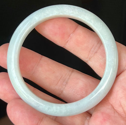 Natural Burmese Jadeite Jade Bangle – Icy Grey and Milky White – 55.3mm – JB542