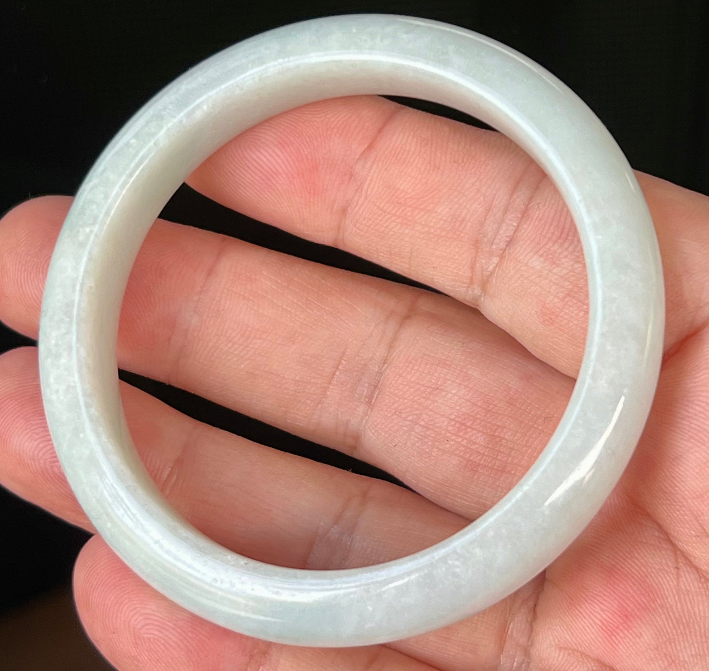 Natural Burmese Jadeite Jade Bangle – Icy Grey and Milky White – 55.3mm – JB542