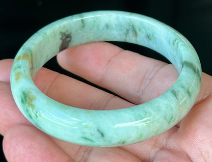 Natural Certified Burmese Jadeite Jade Bangle – Icy Apple & Forest Green with Black and Honey Hues – 55.3mm – JB543