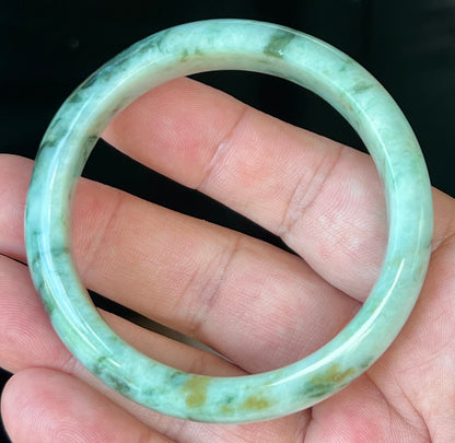 Natural Certified Burmese Jadeite Jade Bangle – Icy Apple & Forest Green with Black and Honey Hues – 55.3mm – JB543