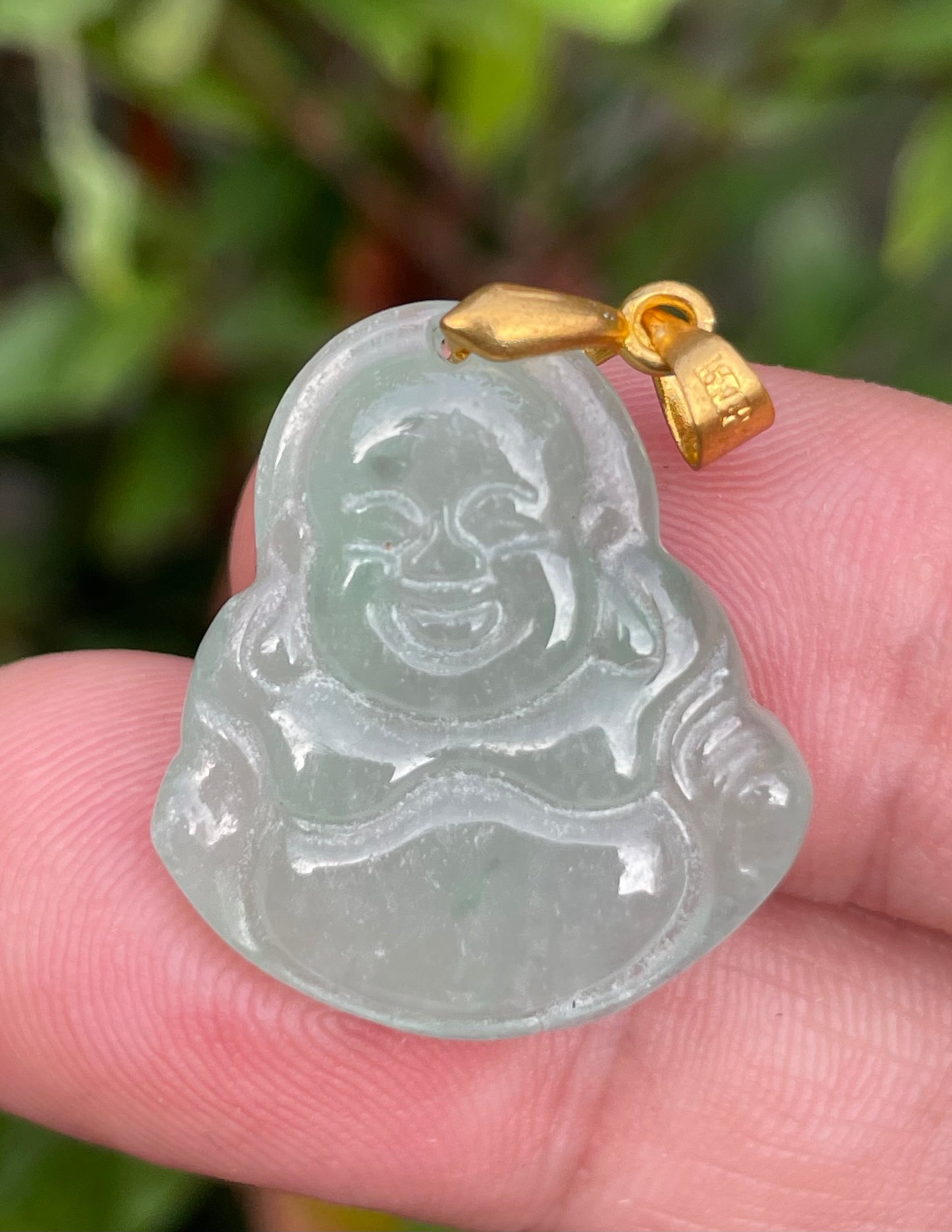 Natural Burmese Jadeite Jade Pendant – Icy Imperial Green – Hand-Carved Happy Buddha Motif – JHB002