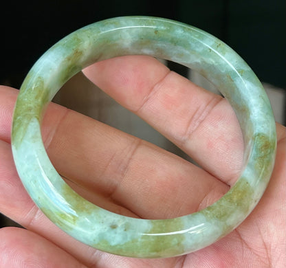 Natural Burmese Jadeite Jade Bangle – Icy Apple and Moss Green with Milky White Hue – 58.8mm – JB544