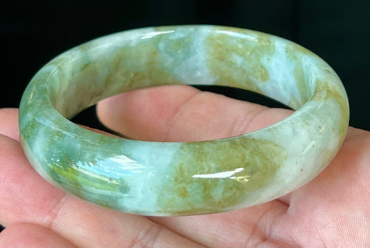Natural Burmese Jadeite Jade Bangle – Icy Apple and Moss Green with Milky White Hue – 58.8mm – JB544