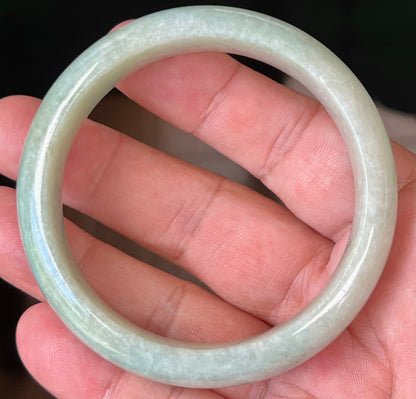 Natural Certified Burmese Jadeite Jade Bangle – Icy Apple Green and Milky White Hues – 58.3mm – JB548
